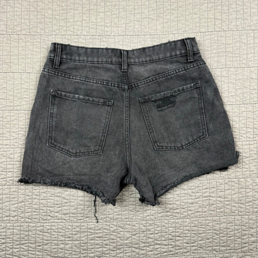 High Rise Denim Jean Shorts Jorts Women 7 Black Distressed 3" Inseam Y2K Style - Picture 4 of 10